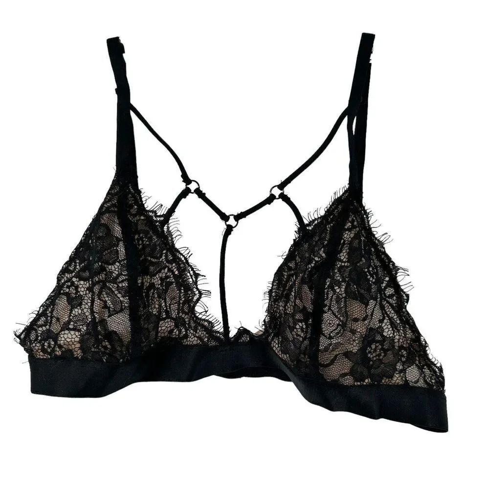 Express One Eleven Bralette Black Lace Strappy Caged Back Wireless Size S Sexy